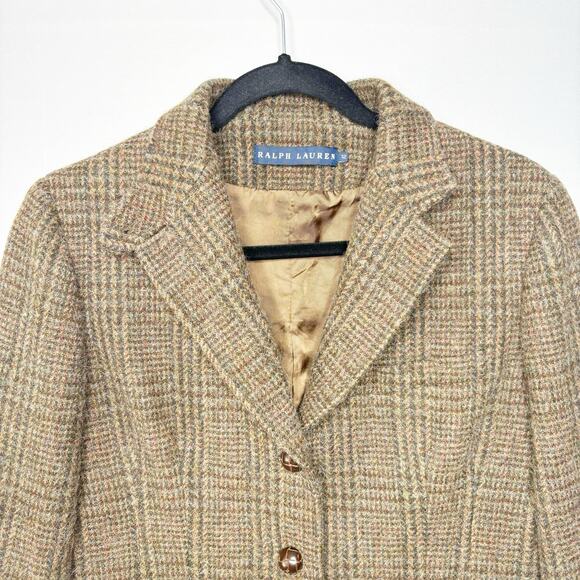 Ralph Lauren Italian Lambswool Alpaca Plaid Tweed Blazer Womens 12 - Picture 2 of 13